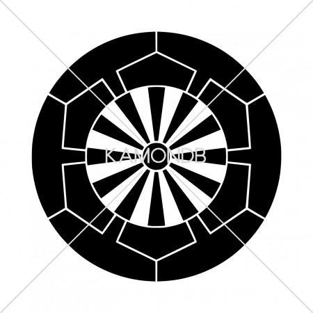 古布 筒描き 藍染 家紋源氏車 違い鷹の羽 渡辺星 3枚 古布 筒描き