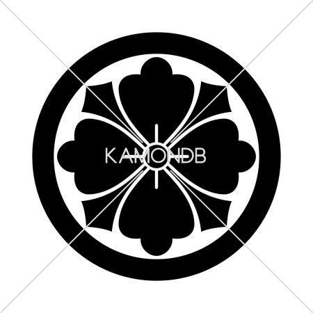 家紋　丸に剣花角　額縁　額装　金箔　24KGP 丸に剣花角 金色額入り家紋 縦型 額入りの家紋 当店のお勧め商品